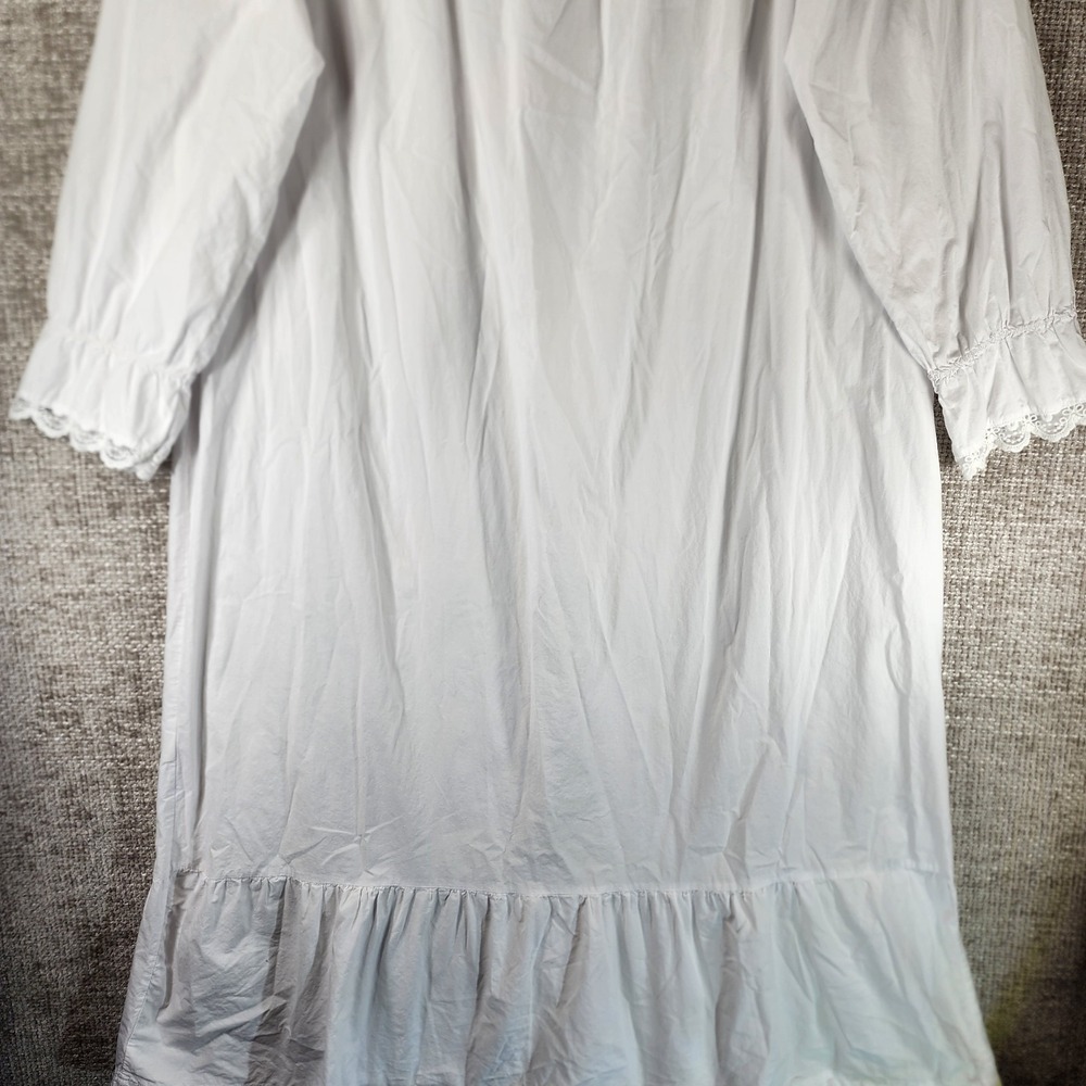 Cottagecore White Cotton Woven Nightgown Womens XXL Lace Ruffle Crisp EUC - Picture 10 of 11
